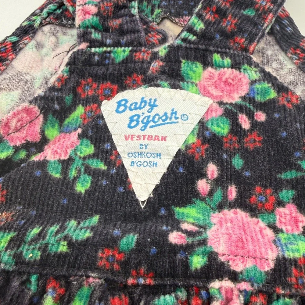 Vintage 24M Baby B'Gosh OshKosh Floral Corduroy Overalls Vestbak Cottagecore USA